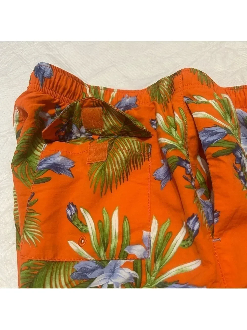 Tommy Bahamas Naples Swim Trunks Tropical Large Drawstring Orange Green Pockets